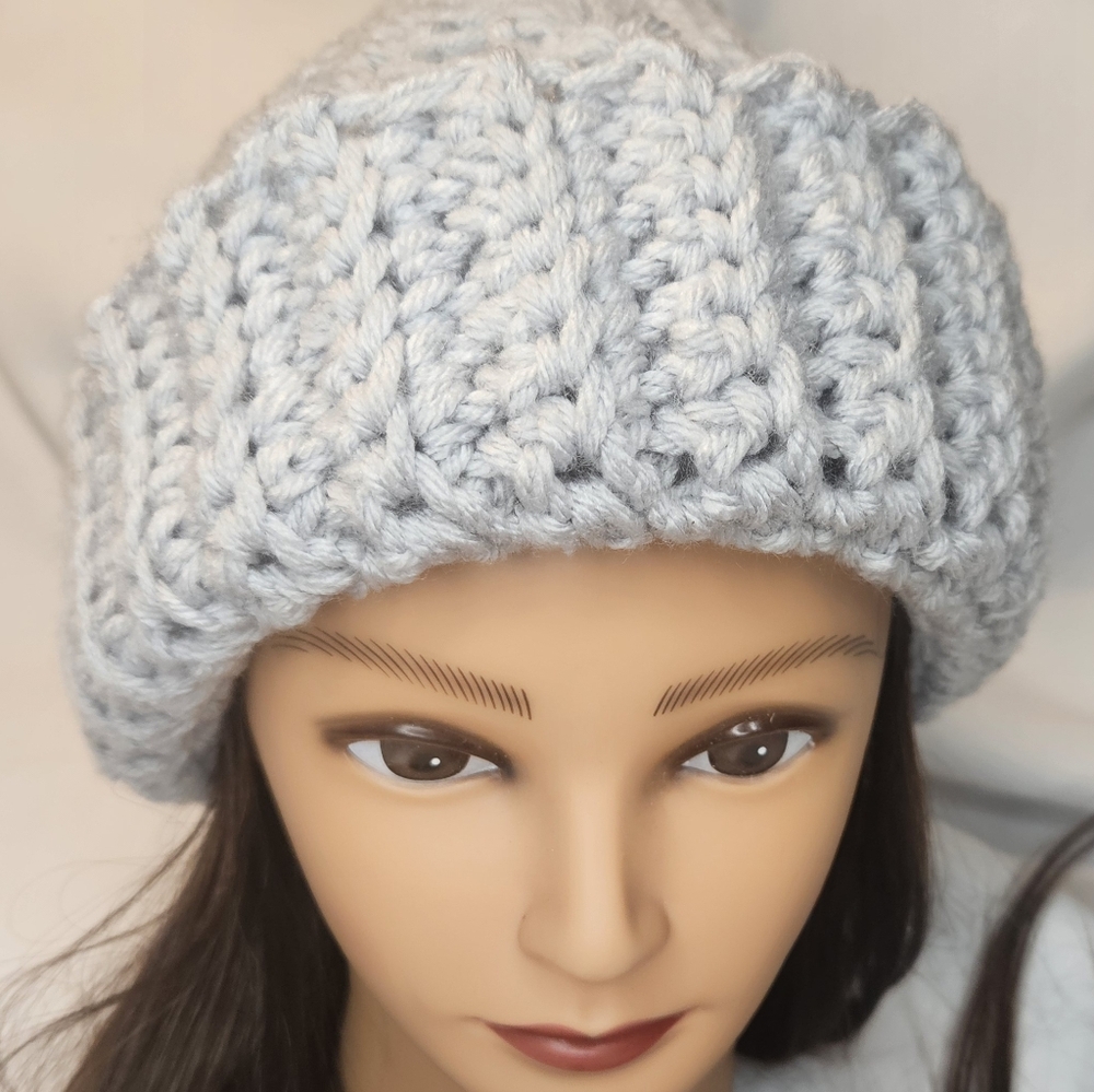 Chunky Crochet Gray Beanie, Unisex